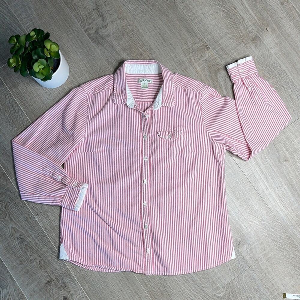 Orvis Pink White Striped Button Down Collared Dress Shirt Women’s Plus Size 16